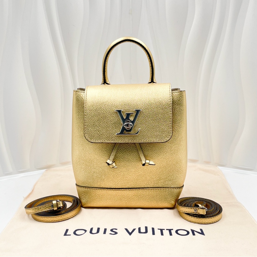 LOUIS VUITTON Lockme Backpack Nano Gold Metallic Calfskin